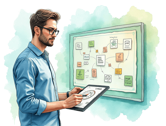 Mapping out a career portfolio on a whiteboard